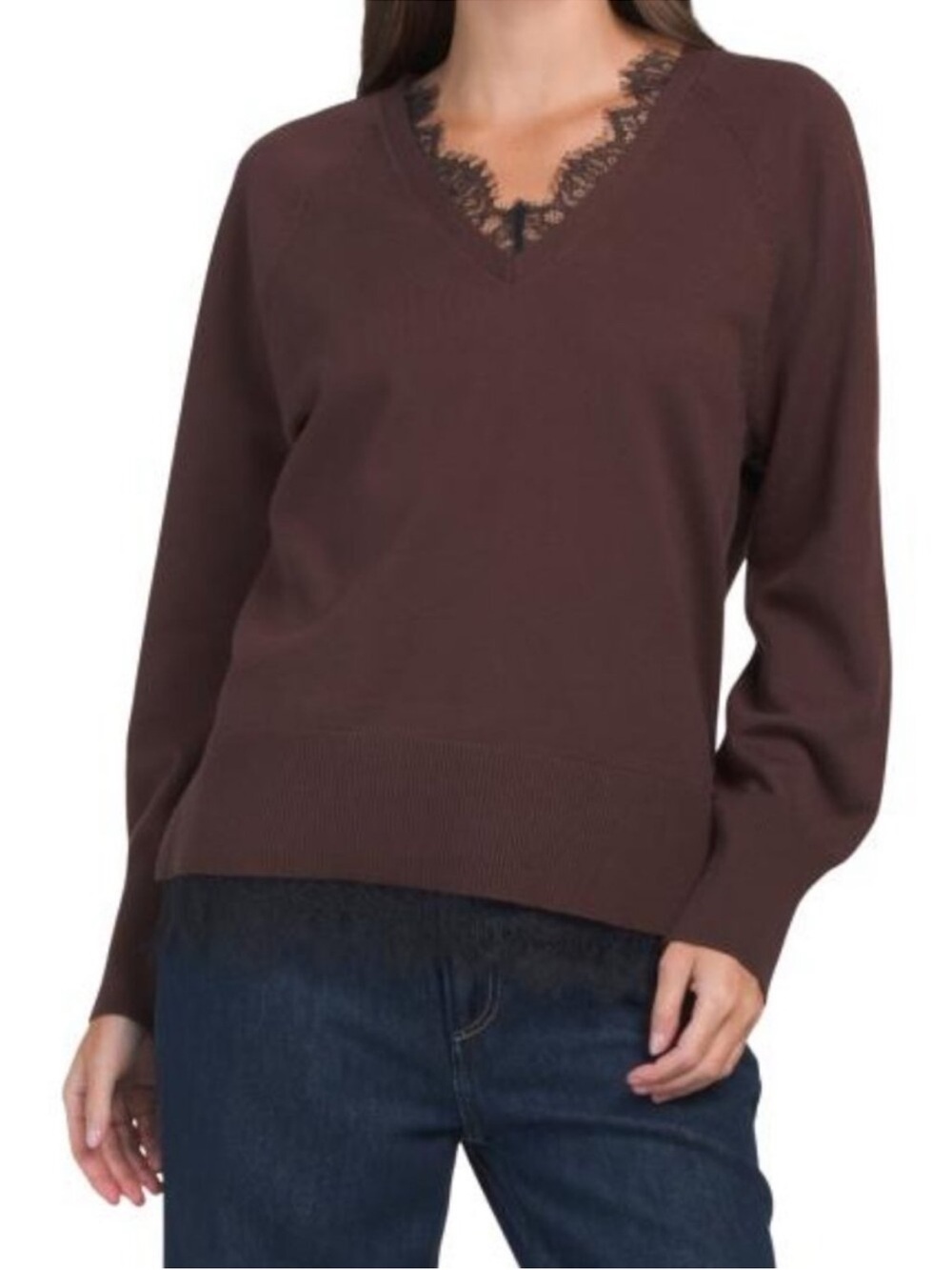 Joie Romantic Lace-Trim V-Neck Sweater Size Medium
